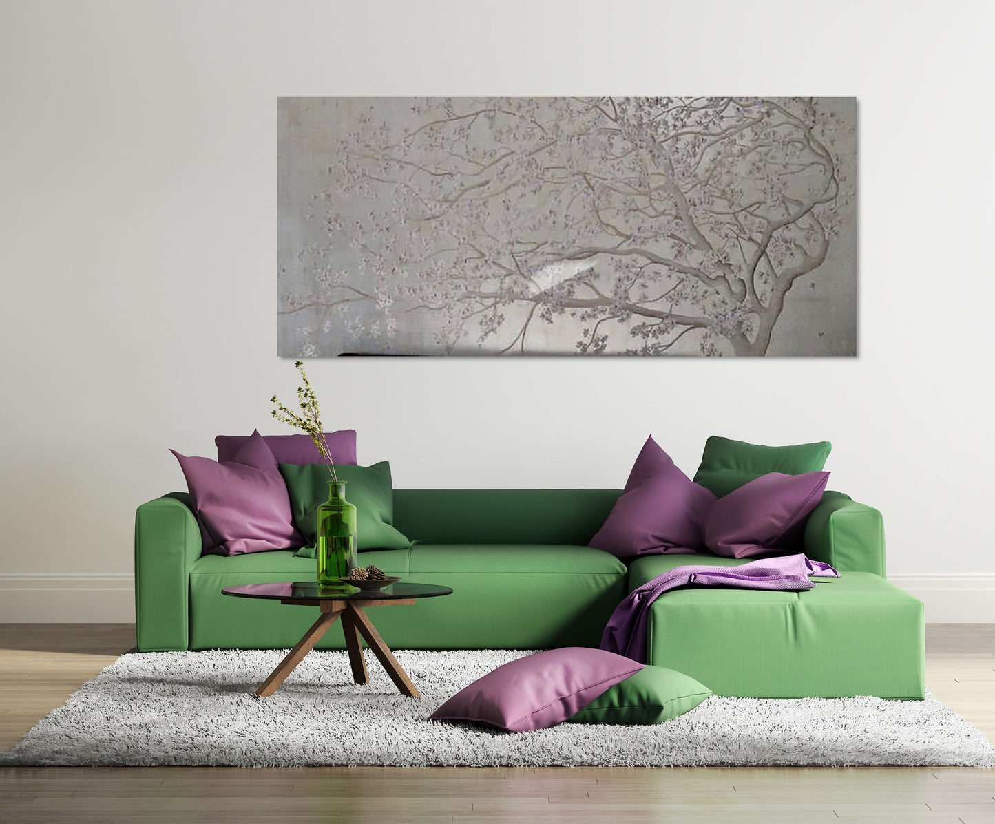 Silver leaf wall with cherry blossom